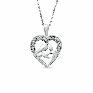 Previously Owned - 0.09 CT. T.W. Diamond Motherly Love Heart Pendant in 10K White Gold