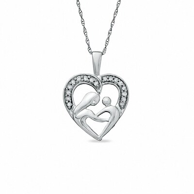 Previously Owned - 0.09 CT. T.W. Diamond Motherly Love Heart Pendant in 10K White Gold