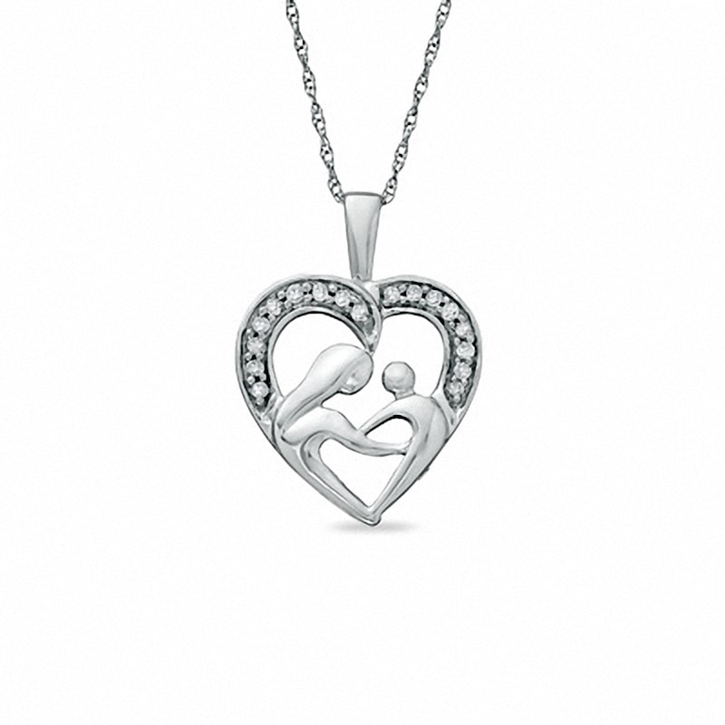 Previously Owned - 0.09 CT. T.W. Diamond Motherly Love Heart Pendant in 10K White Gold