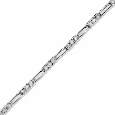 Previously Owned - 0.24 CT. T.W. Diamond Three Stone Station Bracelet in 10K White Gold