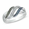 Previously Owned - Enhanced Blue, Green and White Diamond Accent Waves Ring in Sterling Silver