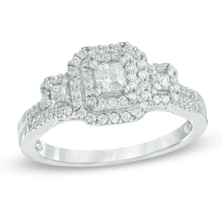 Previously Owned - 0.45 CT. T.W. Princess-Cut Diamond Past Present Future® Frame Engagement Ring in 10K White Gold