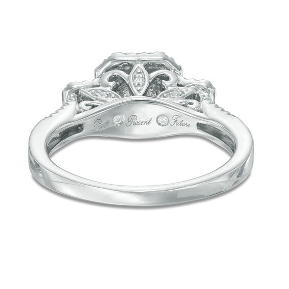 Previously Owned - 0.45 CT. T.W. Princess-Cut Diamond Past Present Future® Frame Engagement Ring in 10K White Gold