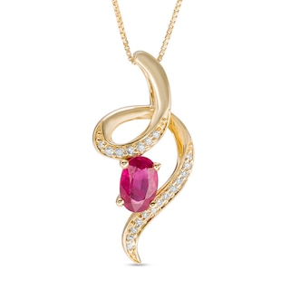 Previously Owned - Oval Ruby and Diamond Accent Looping Ribbon Pendant in 10K Gold