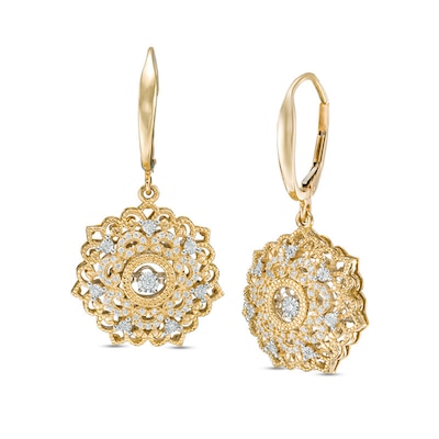 Previously Owned - Unstoppable Love™  0.33 CT. T.W. Diamond Filigree Flower Drop Earrings in 10K Gold