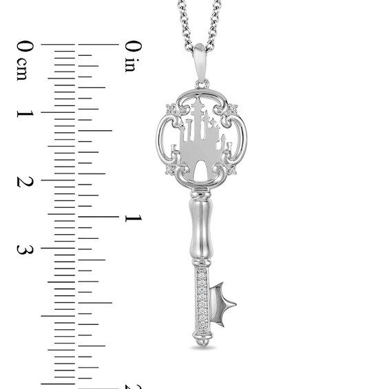 Previously Owned - Enchanted Disney Princess 0.04 CT. T.W. Diamond Castle Key Pendant in Sterling Silver - 19"