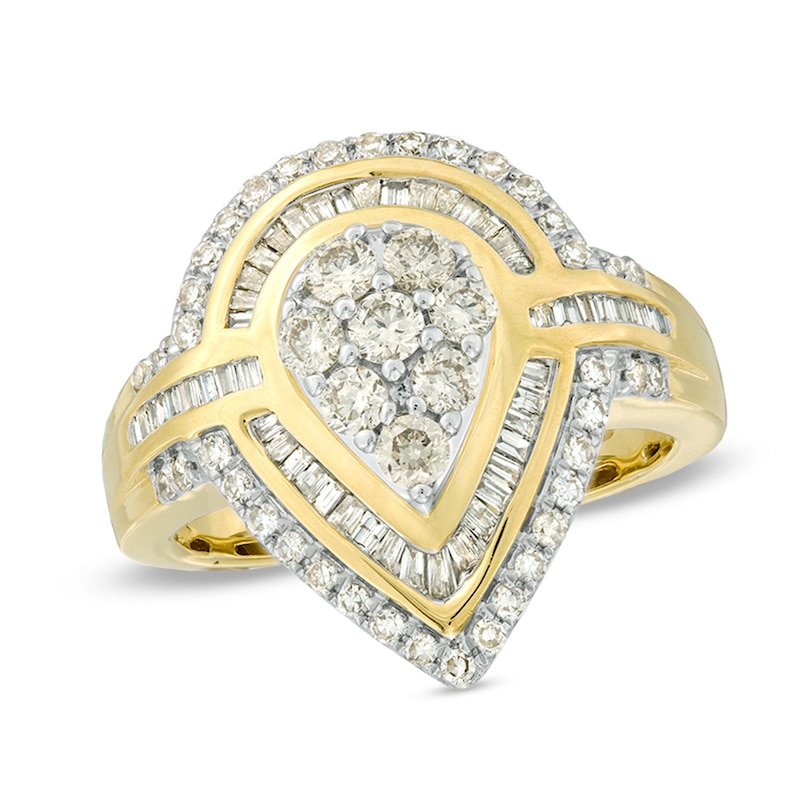Previously Owned - 1.00 CT. T.W. Composite Diamond Teardrop Frame Ring in 10K Gold