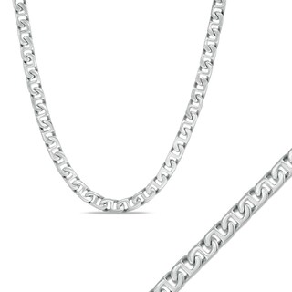 Previously Owned - Men's 6.5mm Mariner Chain Bracelet and Necklace Set in Stainless Steel