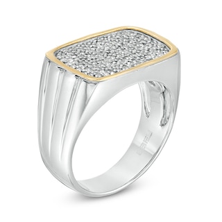 Previously Owned - EFFY™ Collection Men's 0.26 CT. T.W. Diamond Signet Ring in Sterling Silver and 14K Gold