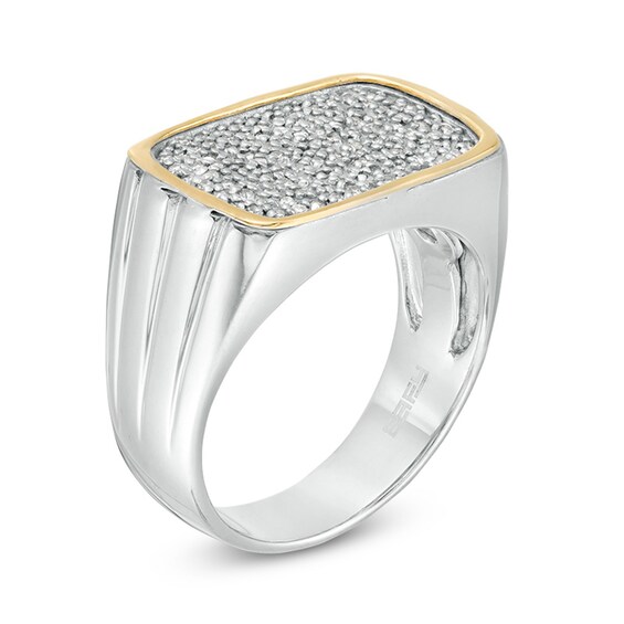 Previously Owned - EFFY™ Collection Men's 0.26 CT. T.W. Diamond Signet Ring in Sterling Silver and 14K Gold