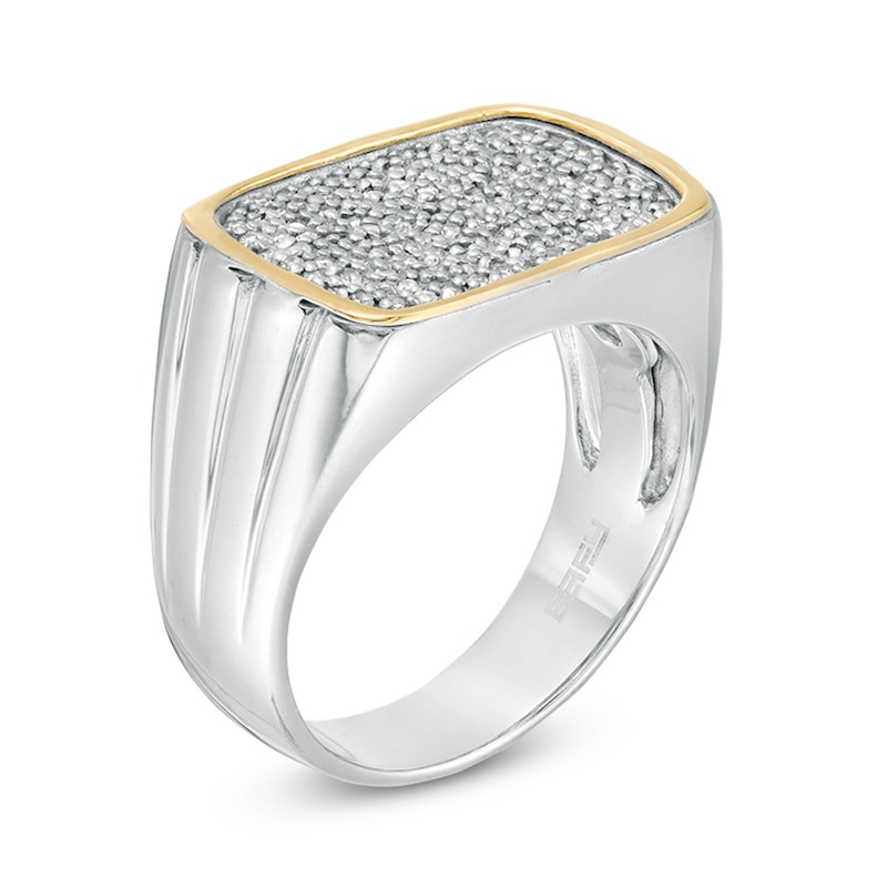 Previously Owned - EFFY™ Collection Men's 0.26 CT. T.W. Diamond Signet Ring in Sterling Silver and 14K Gold|Peoples Jewellers