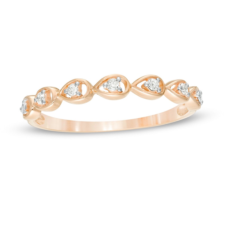 Main Image 1 of Previously Owned - 0.06 CT. T.W. Diamond Five Stone Sideways Teardrop Frame Wedding Band in 10K Rose Gold