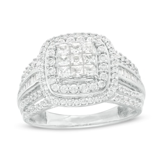 Previously Owned - 1.00 CT. T.W. Princess-Cut Composite Diamond Multi-Row Engagement Ring in 10K White Gold