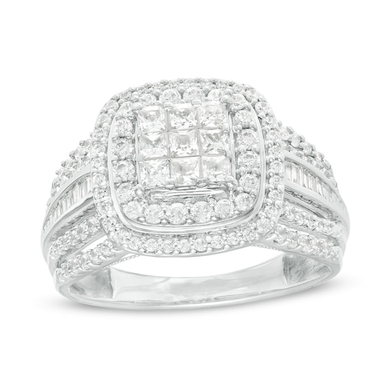 Previously Owned - 1.00 CT. T.W. Princess-Cut Composite Diamond Multi-Row Engagement Ring in 10K White Gold