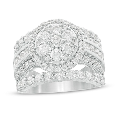 Previously Owned - 3.00 CT. T.W. Composite Diamond Frame Multi-Row Split Shank Engagement Ring in 10K White Gold