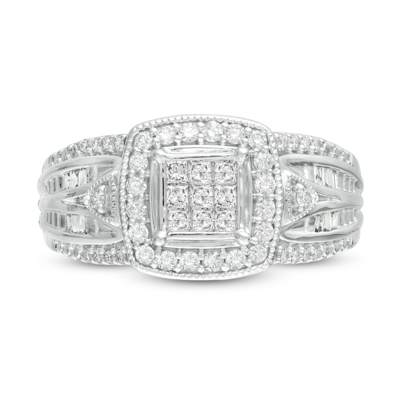 Previously Owned - 0.50 CT. T.W. Princess-Cut Composite Diamond Vintage-Style Engagement Ring in 10K White Gold|Peoples Jewellers