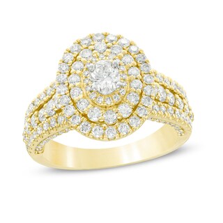 Previously Owned - 1.95 CT. T.W. Oval Diamond Triple Frame Multi-Row Engagement Ring in 10K Gold