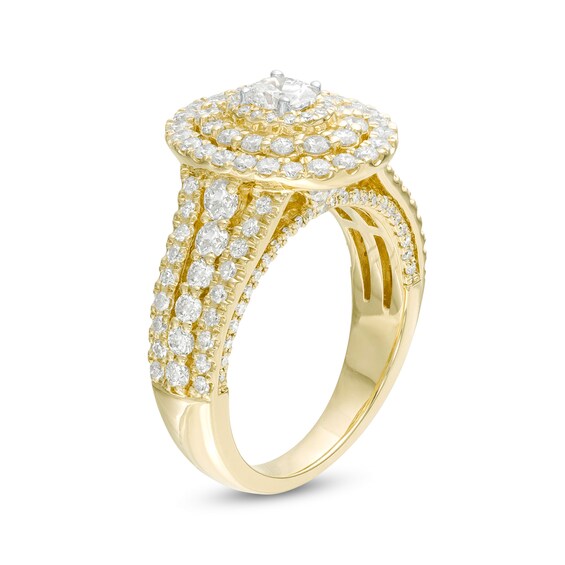 Previously Owned - 1.95 CT. T.W. Oval Diamond Triple Frame Multi-Row Engagement Ring in 10K Gold