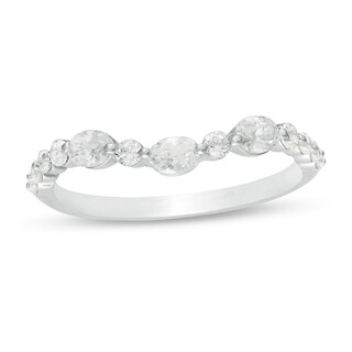 Previously Owned - 0.45 CT. T.W. Oval Diamond Alternating Contour Anniversary Band in 14K White Gold