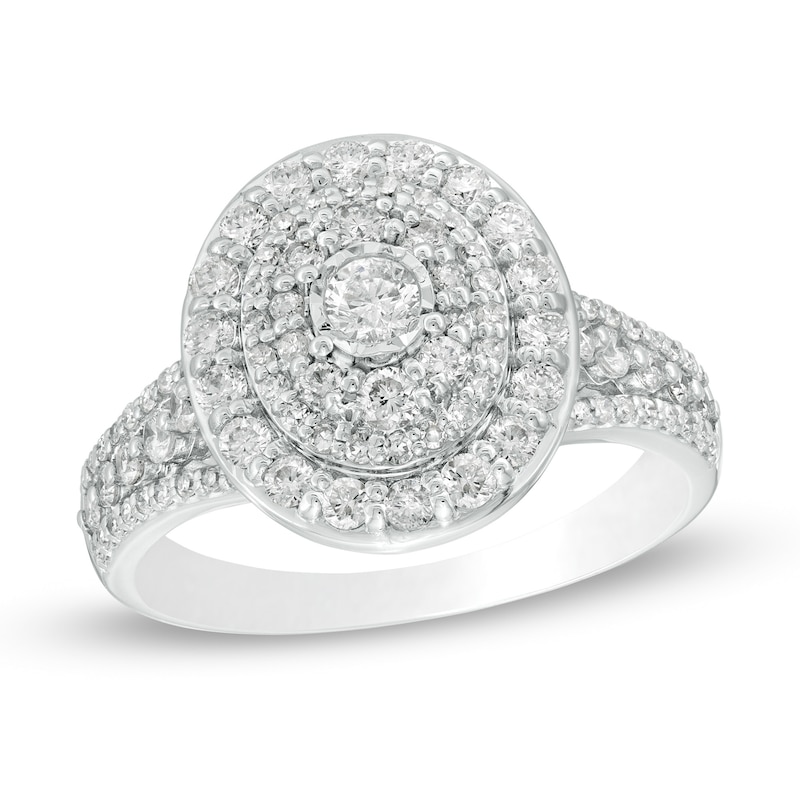 Previously Owned - 0.95 CT. T.W. Diamond Frame Multi-Row Engagement Ring in 10K White Gold|Peoples Jewellers