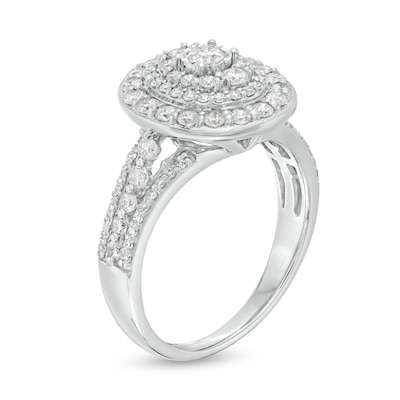 Previously Owned - 0.95 CT. T.W. Diamond Frame Multi-Row Engagement Ring in 10K White Gold