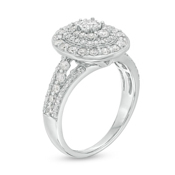 Previously Owned - 0.95 CT. T.W. Diamond Frame Multi-Row Engagement Ring in 10K White Gold