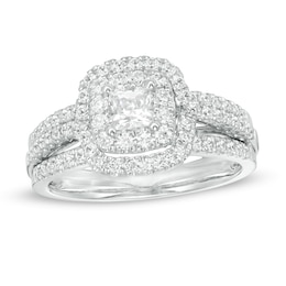 Previously Owned - 1.00 CT. T.W. Princess-Cut Diamond Frame Multi-Row Engagement Ring in 10K White Gold (I/I1)