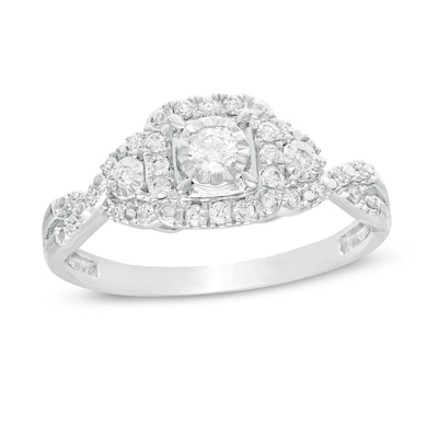 Previously Owned - 0.25 CT. T.W. Diamond Cushion Frame Twist Shank Engagement Ring in 10K White Gold