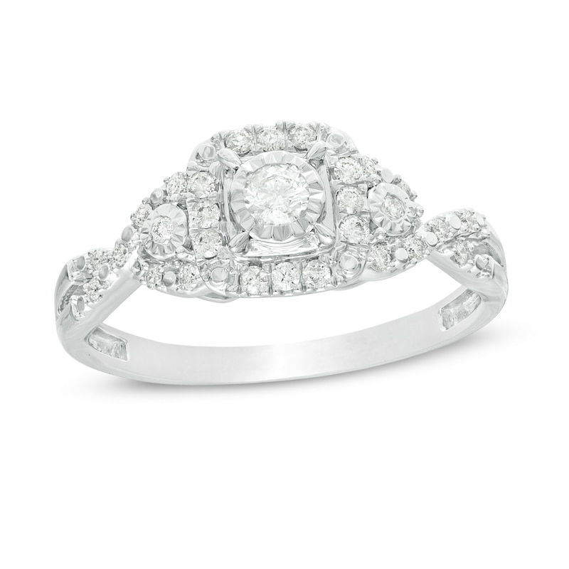 Previously Owned - 0.25 CT. T.W. Diamond Cushion Frame Twist Shank Engagement Ring in 10K White Gold