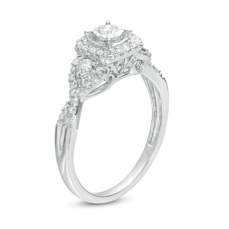 Previously Owned - 0.25 CT. T.W. Diamond Cushion Frame Twist Shank Engagement Ring in 10K White Gold
