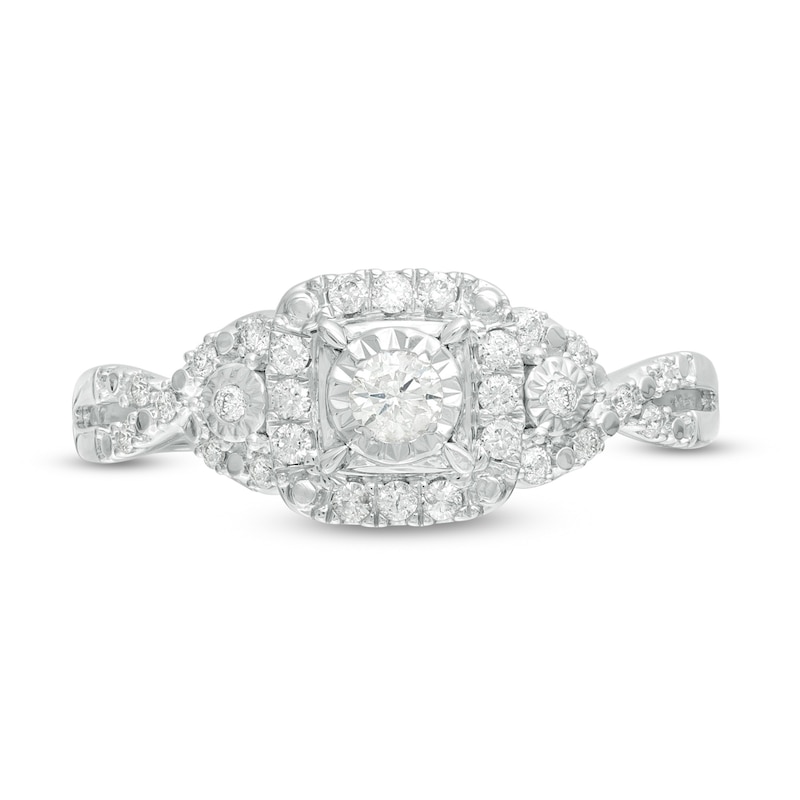 Previously Owned - 0.25 CT. T.W. Diamond Cushion Frame Twist Shank Engagement Ring in 10K White Gold|Peoples Jewellers