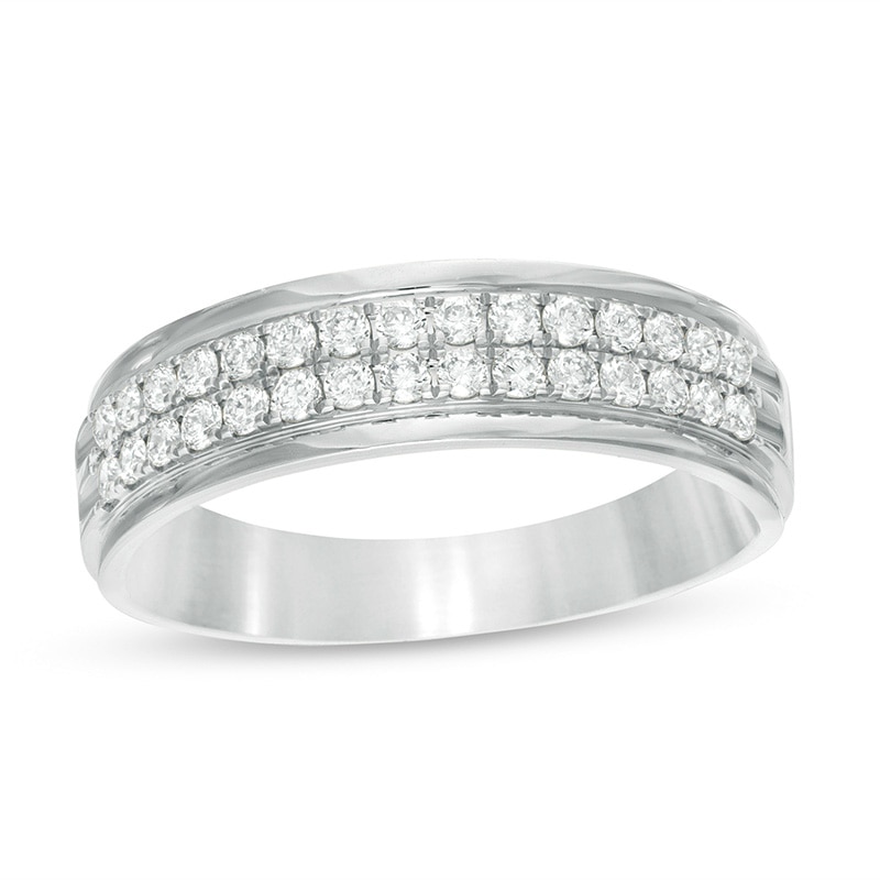 Previously Owned - Men's 0.50 CT. T.W.  Diamond Double Row Wedding Band in 10K White Gold