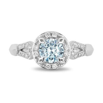 Previously Owned - Enchanted Disney Elsa 6.0mm Aquamarine and 0.18 CT. T.W. Diamond Engagement Ring in 14K White Gold