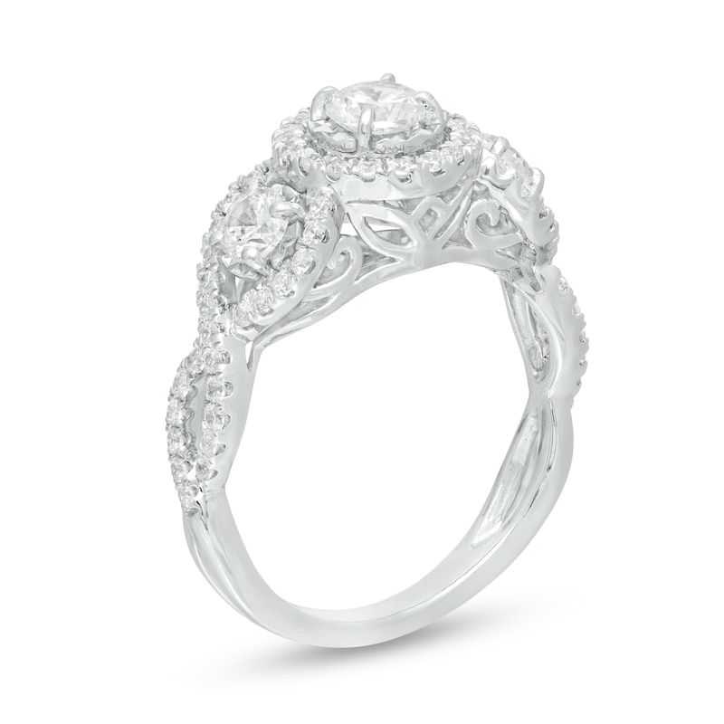 Previously Owned - 1.00 CT. T.W. Diamond Past Present Future® Frame Twist Engagement Ring in 10K White Gold