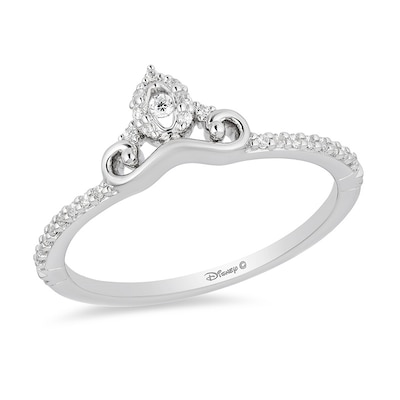 Previously Owned - Enchanted Disney Cinderella 0.10 CT. T.W. Diamond Carriage Contour Wedding Band in 14K White Gold