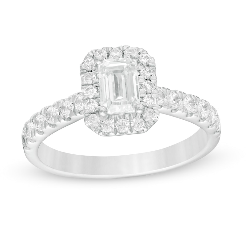 Previously Owned - 1.00 CT. T.W. Emerald-Cut Lab-Created Diamond Frame Engagement Ring in 14K White Gold (F/SI2)|Peoples Jewellers