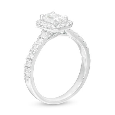 Previously Owned - 1.00 CT. T.W. Emerald-Cut Lab-Created Diamond Frame Engagement Ring in 14K White Gold (F/SI2)