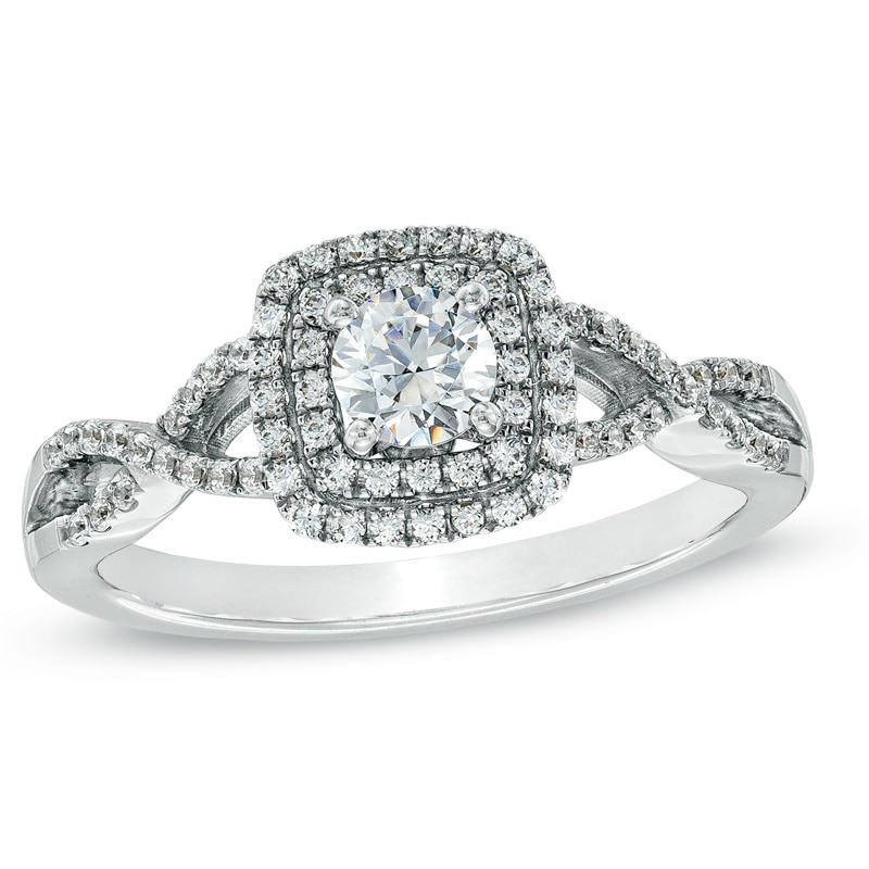 Previously Owned - Celebration  Fire™ 0.58 CT. T.W. Diamond Frame Engagement Ring in 14K White Gold
