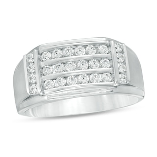 Previously Owned - Men's 0.75 CT. T.W. Diamond Triple Row Collar Ring in 10K White Gold