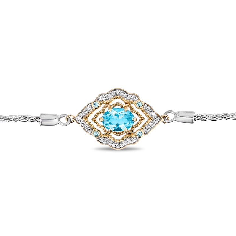 Previously Owned - Enchanted Disney Aladdin Oval Swiss Blue Topaz and 0.065 CT. T.W. Diamond Bolo Bracelet|Peoples Jewellers