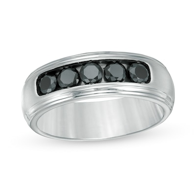 Previously Owned - Men's 0.98 CT. T.W. Black Diamond Five Stone Anniversary Band in 10K White Gold