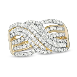 Previously Owned - 1.00 CT. T.W. Diamond Multi-Row Wave Ring in 10K Gold