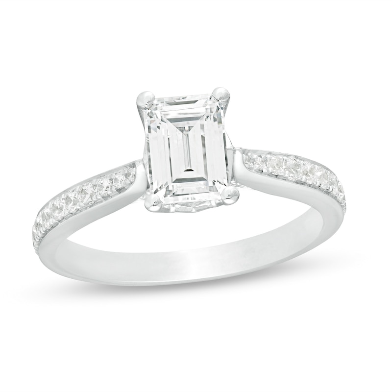 Previously Owned - 1.26 CT. T.W. Emerald-Cut Diamond Vintage-Style Engagement Ring in 14K White Gold (I/I1)|Peoples Jewellers