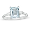 Thumbnail Image 0 of Previously Owned - Emerald-Cut Aquamarine and 0.12 CT. T.W. Diamond Engagement Ring in 14K White Gold