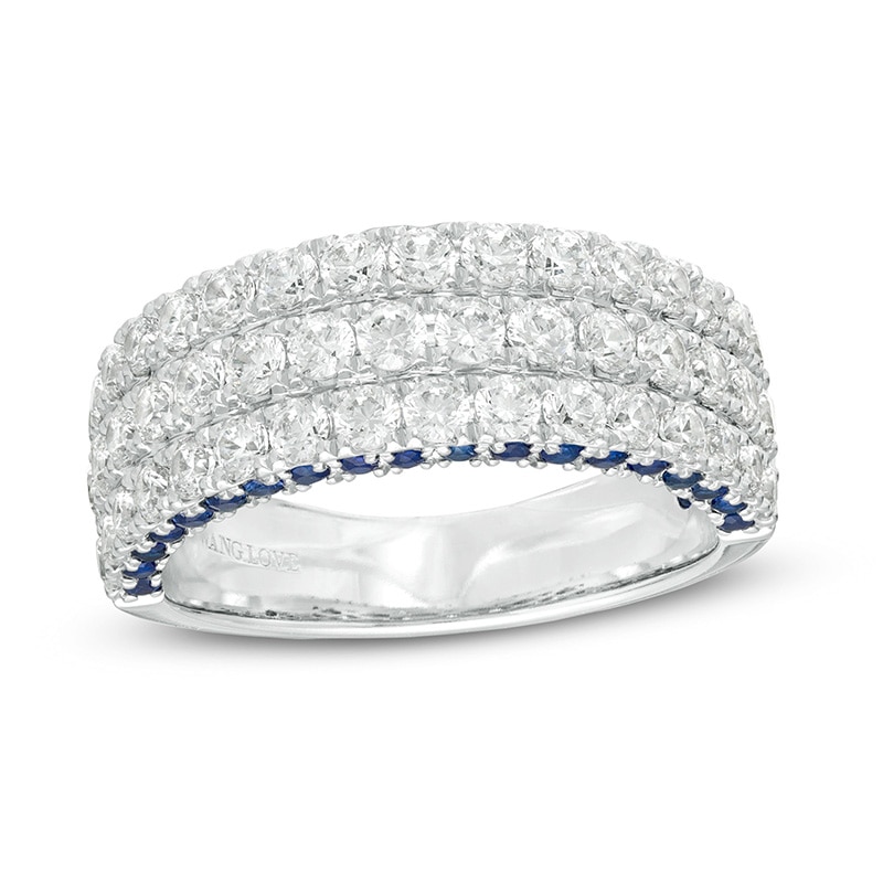 Main Image 1 of Previously Owned - Vera Wang Love Collection 1.45 CT. T.W. Diamond and Blue Sapphire Band in 14K White Gold (I/SI2)