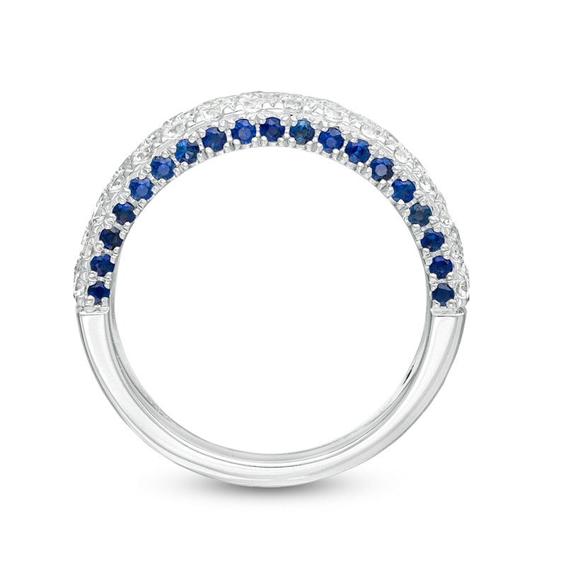 Main Image 4 of Previously Owned - Vera Wang Love Collection 1.45 CT. T.W. Diamond and Blue Sapphire Band in 14K White Gold (I/SI2)