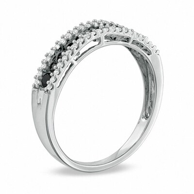 Previously Owned - 0.50 CT. T.W. Enhanced Black and White Diamond Zipper Ring in Sterling Silver