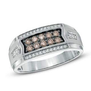 Previously Owned - Men's 0.50 CT. T.W. Champagne and White Diamond Ring in 10K White Gold