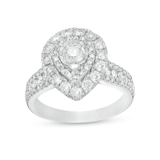 Previously Owned - 1.50 CT. T.W. Diamond Pear-Shaped Double Frame Engagement Ring in 10K White Gold