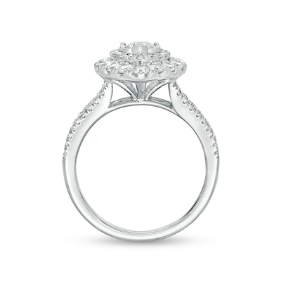 Previously Owned - 1.50 CT. T.W. Diamond Pear-Shaped Double Frame Engagement Ring in 10K White Gold